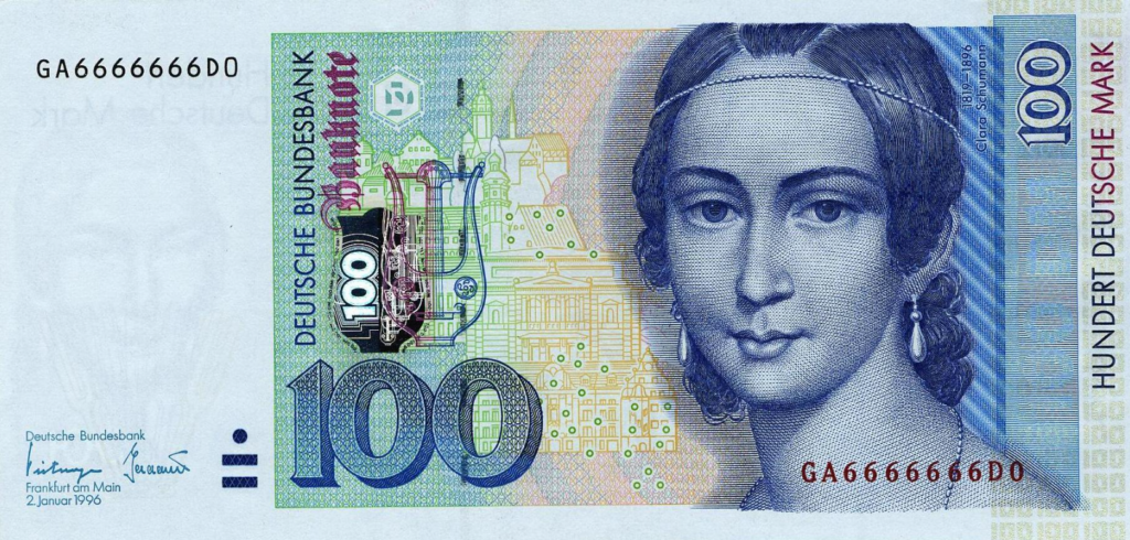 a banknote with Clara Schumann on it